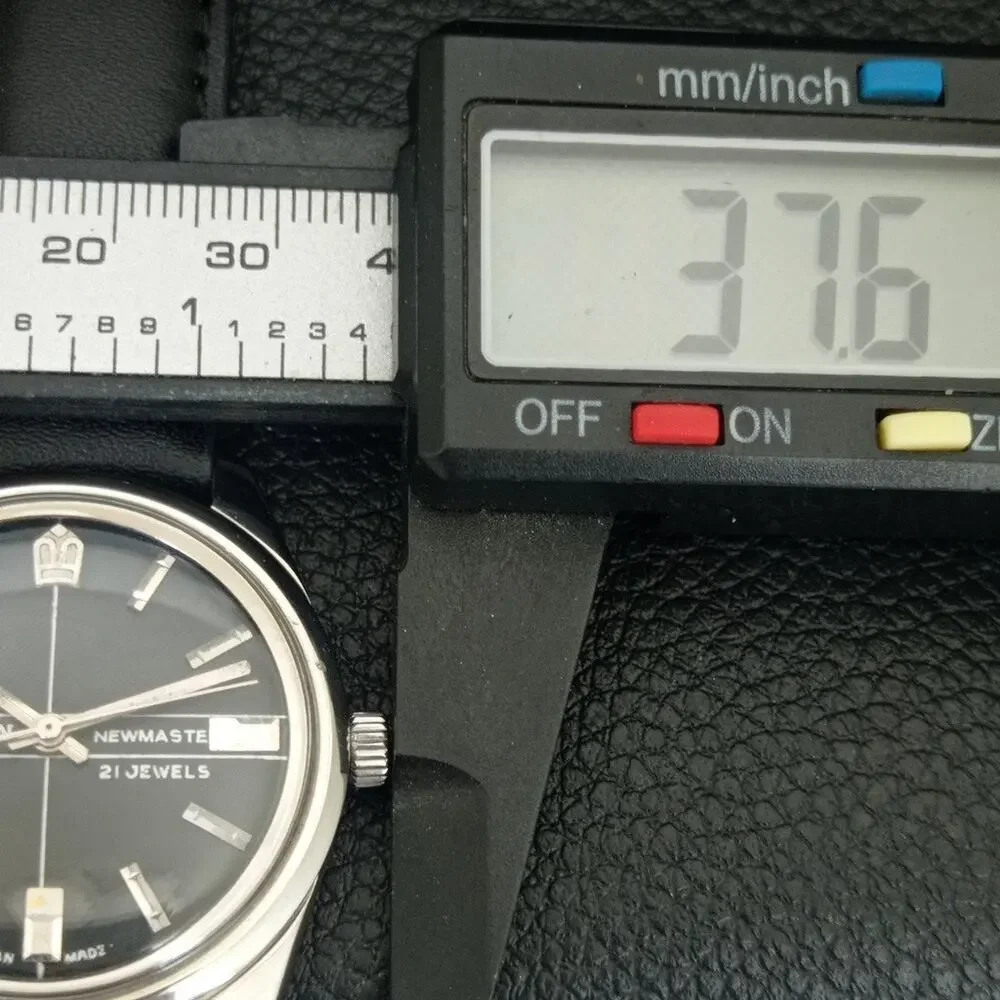 Vintage 1974 Citizen Manual Wound Mens Silver Watch & Black accents